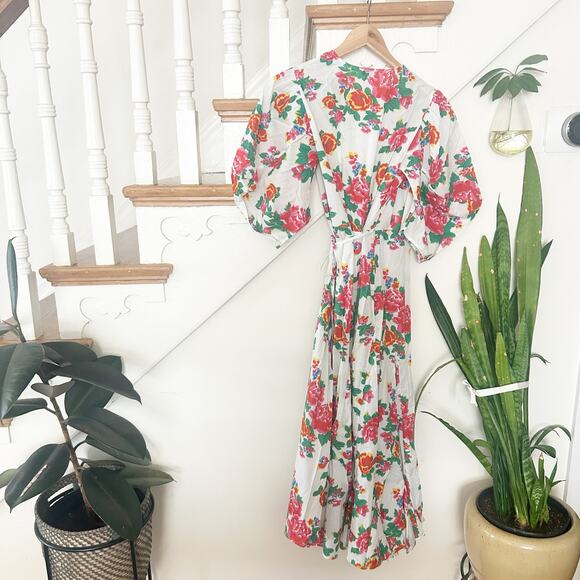 NWT Rhode Fiona Wrap Dress Floral Print Puff Sleeve Cotton Midi Boho Size XS - Picture 10 of 10